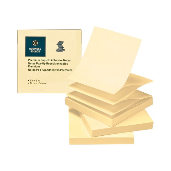 Business Source Yellow 3 x 3" Self-Adhesive Pop-Up Notes 
