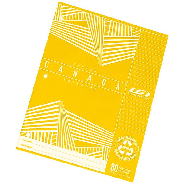 Cahier Canada ligné à trois trous - 80 pages - Jaune