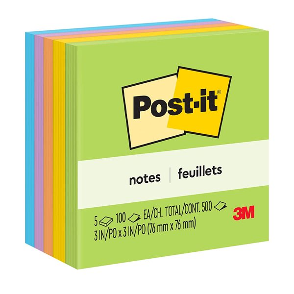 Post-it® Original Notes – Jaipur Collection 3 x 3 in. 100-sheet pad (pkg 5)
