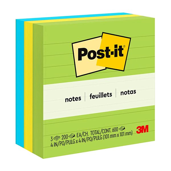 Post-it® Original Notes – Jaipur Collection 4 x 4 in., lined 200-sheet pad (pkg 3)