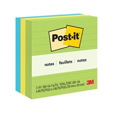 Feuillets originaux Post-it® - collection Jaipur 4 x 4 po, lignés bloc de 200 feuillets (pqt 3)