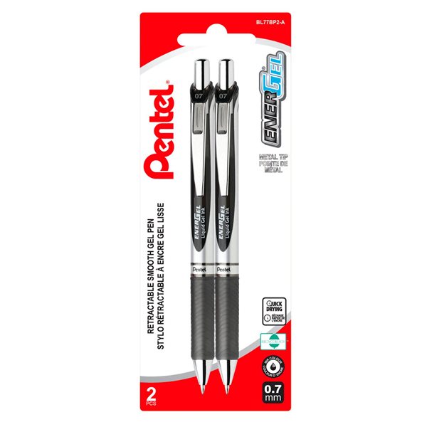 EnerGel® Retractable Rollerball Pens - 0.7 mm point  - Package of 2 - Black  