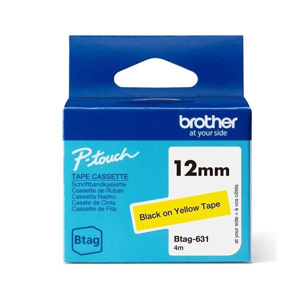 Non-Laminated Btag Tape Cassette for P-touch labellers - Black on Yellow