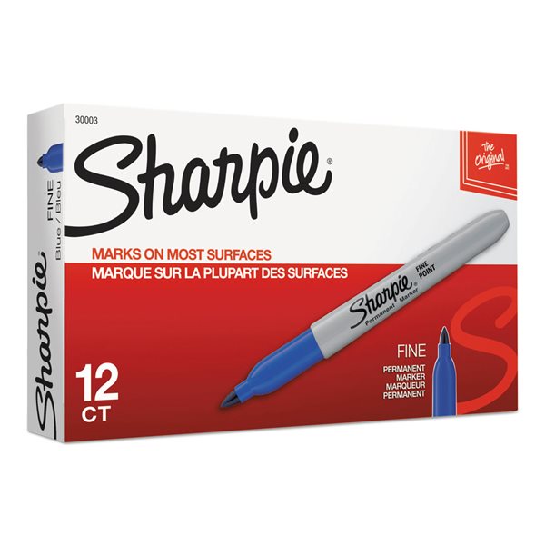 Marqueur permanent à pointe fine - Encre bleue - Paquet de 12