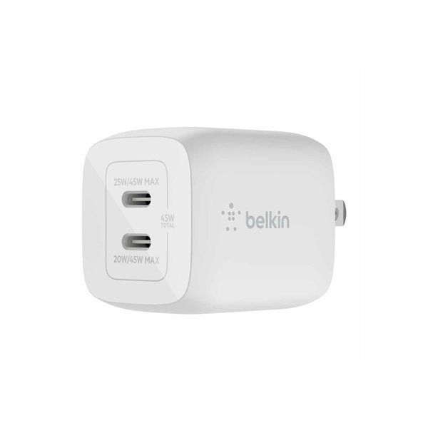 Chargeur mural double USB-C GaN 45W Belkin BoostCharge - Blanc