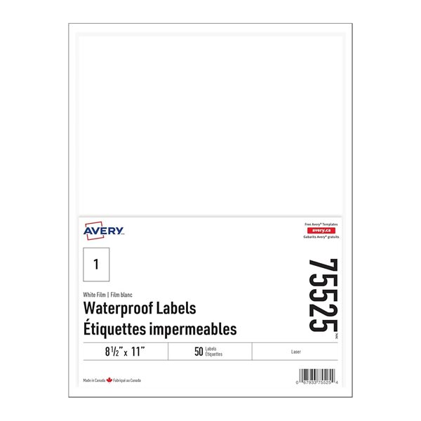 Étiquettes blanches rectangulaires TrueBlock® imperméables - 8-1/2 x 11 po - 50 étiquettes