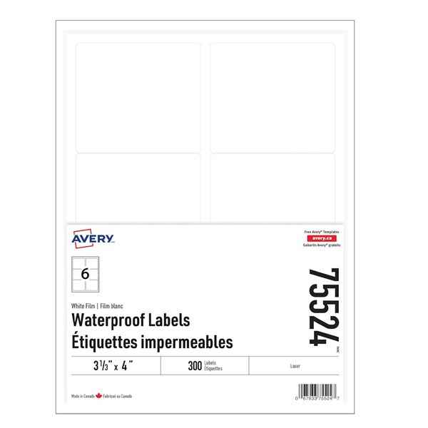 Étiquettes blanches rectangulaires TrueBlock® imperméables - 3-1/2 x 4 po - 300 étiquettes