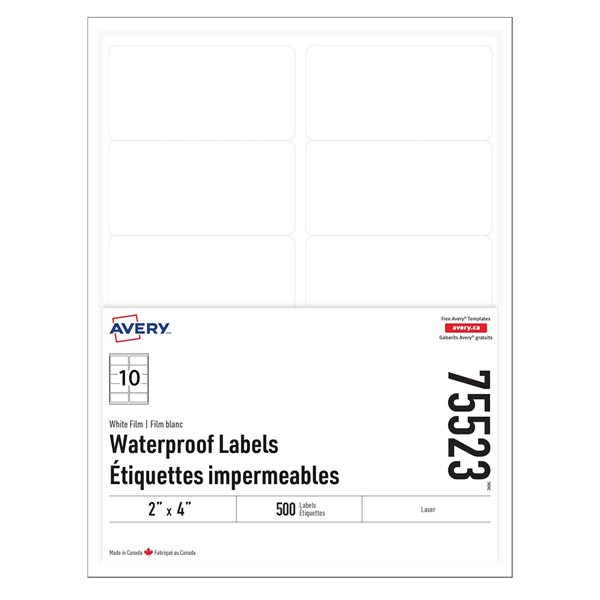 Étiquettes blanches rectangulaires TrueBlock® imperméables - 2 x 4 po - 500 étiquettes