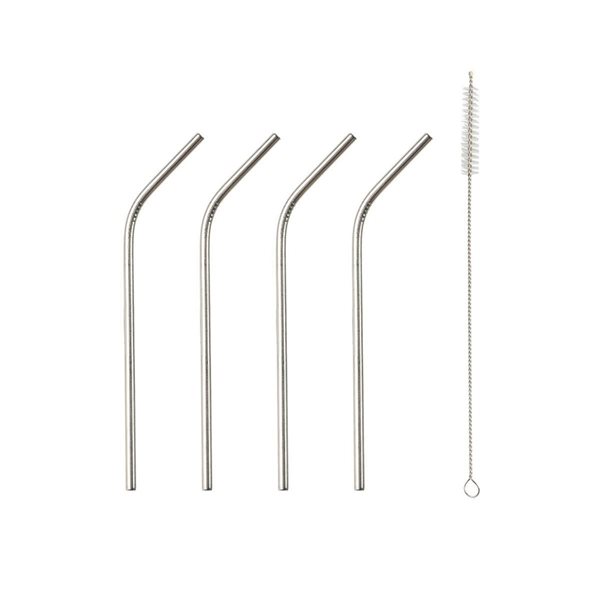 8.5 inches Reusable Stainless Straws with Cleaning Brush - Pack of 4