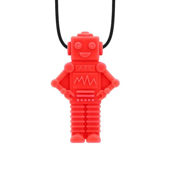 Collier à mâchouiller robot rouge souple