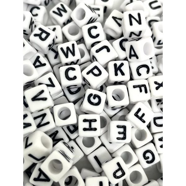 Cubic Alphabet Beads - Pack of 68 - White with Black Letters