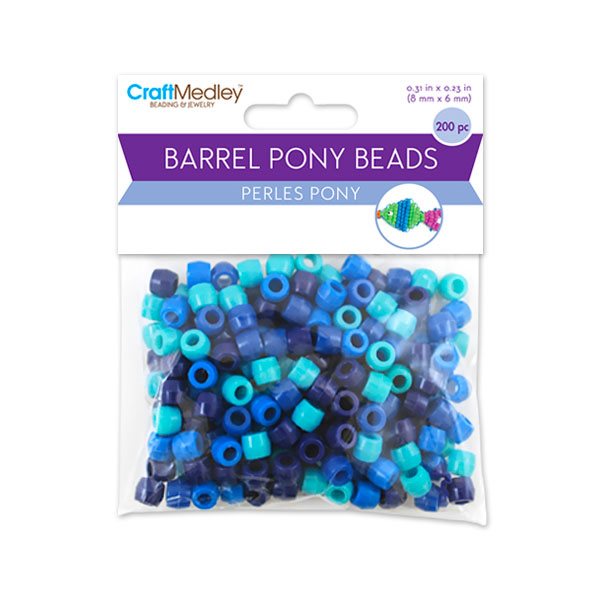 Barrel Pony Beads - Pack of 200 - 3 Shades of Blue