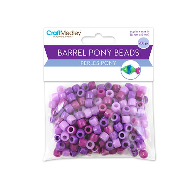 Barrel Pony Beads - Pack of 200 - 3 Shades of Purple