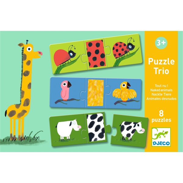 8 x 3 Pieces – Naked Animals Trio Educational Jigsaw Puzzles
