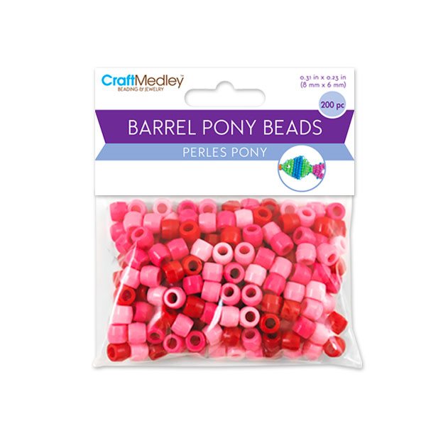 Barrel Pony Beads - Pack of 200 - 3 Shades of Pink
