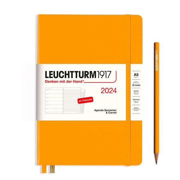 Agenda hebdomadaire et cahier de notes 2024 - Couverture rigide - Orange