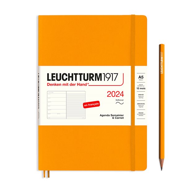Agenda hebdomadaire et cahier de notes 2024 - Couverture souple - Orange