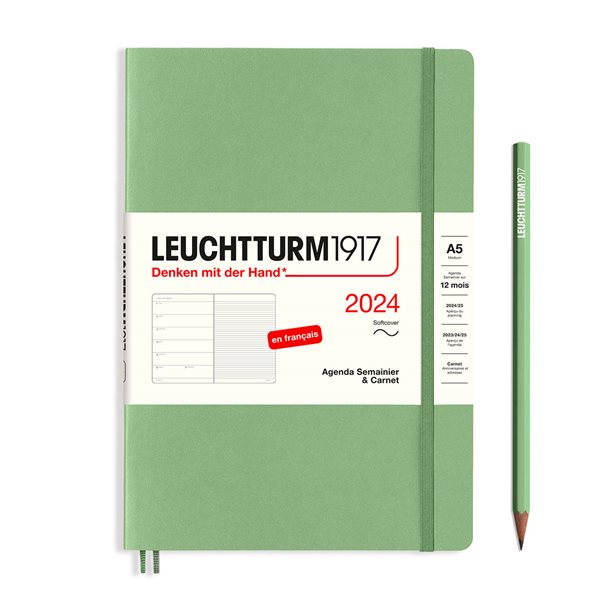 Agenda hebdomadaire et cahier de notes 2024 - Couverture souple - Sauge