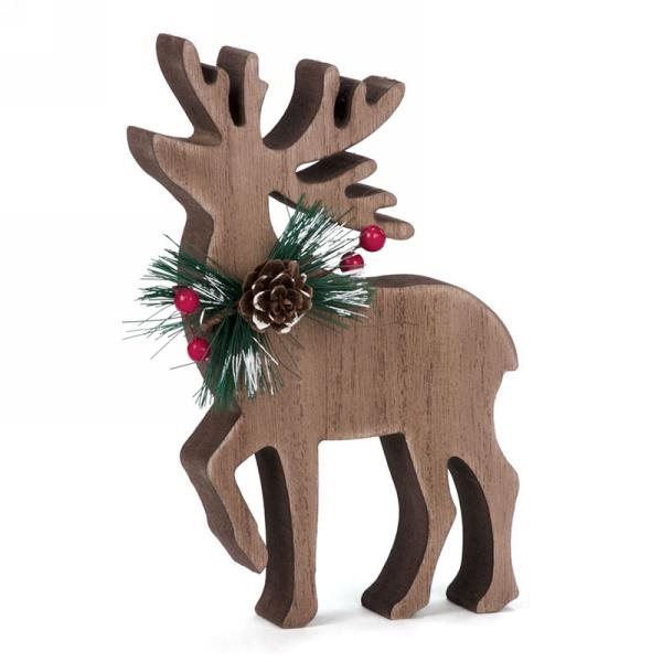 Décoration de cerf en bois avec feuille de pin