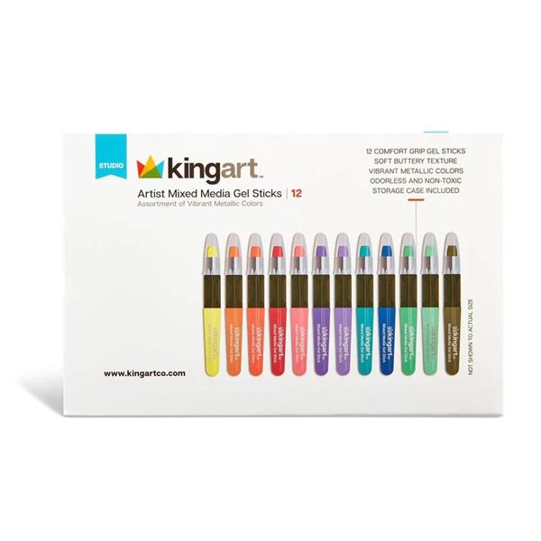 Bâtonnets de gel aquarelle médias mixtes Kingart® - 12 couleurs métalliques