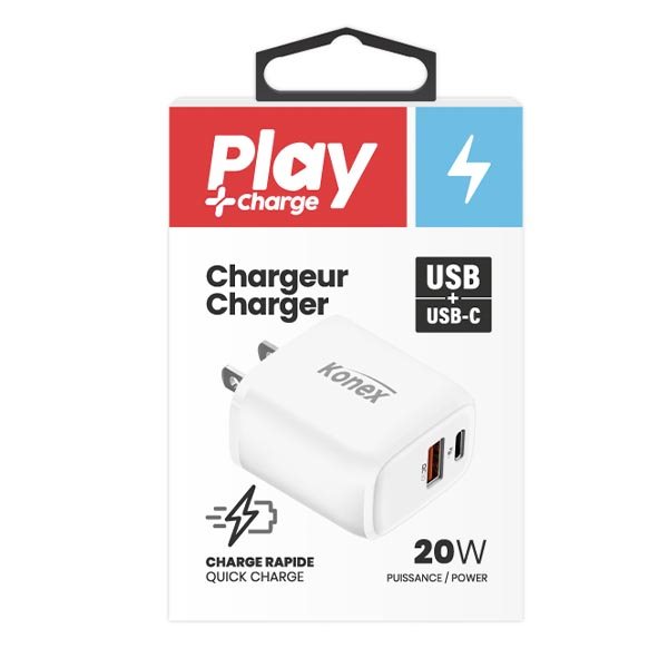 Chargeur mural USB et USB-C Play + Charge