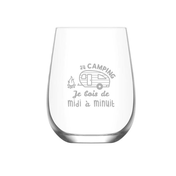 Verre sans pied gravé 16 oz - Au camping je bois