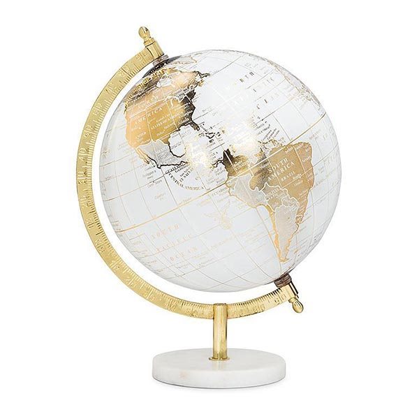 World Globe on Stand - White / Gold