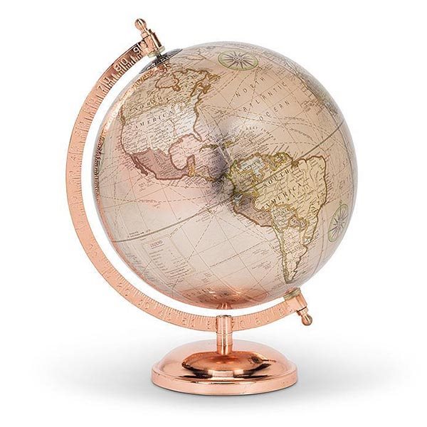 Glossy World Globe on Stand - Pink / Copper