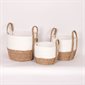 Round Straw Basket - White and Natural - Small