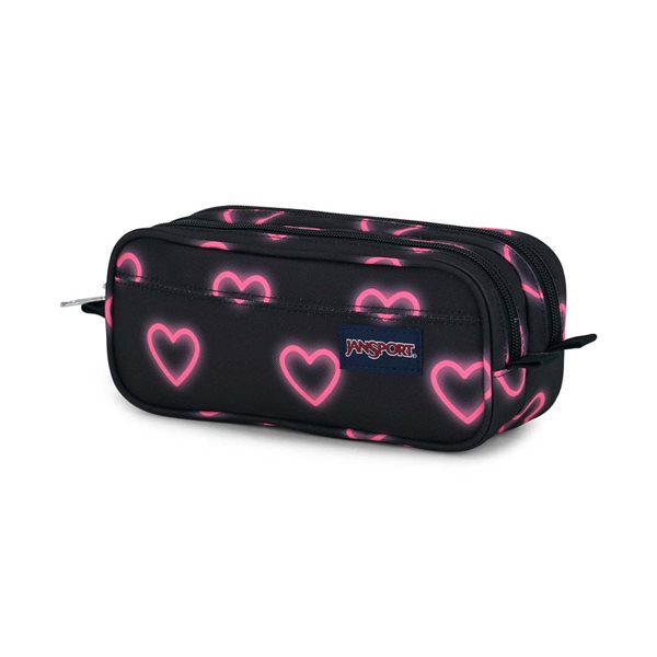 Dual Zippered Pencil Case - Happy Hearts Black