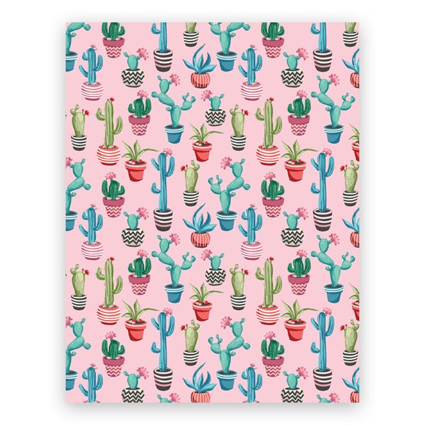 Cahier de notes ligné à reliure métallique double - Cactus fond rose