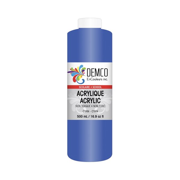 Peinture acrylique scolaire 500 ml - Cyan