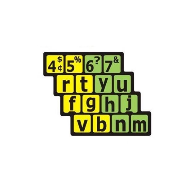 Autocollants pour clavier minuscules noir sur jaune et noir sur vert