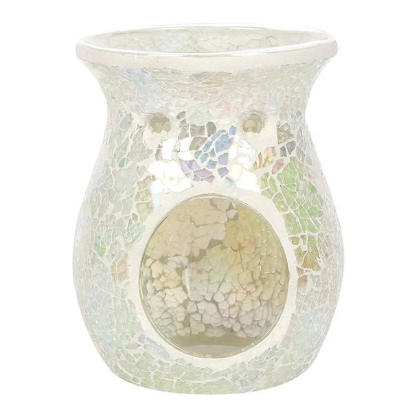 White Iridescent Crackle Oil Burner and Wax Warmer