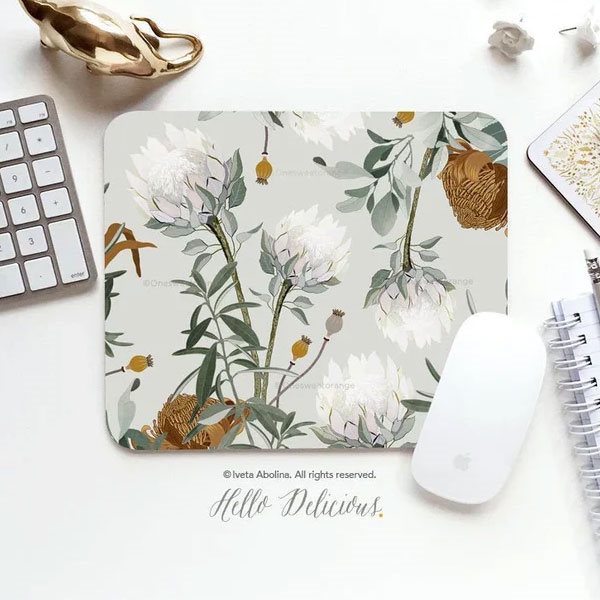 Tapis de souris One Sweet Protea blanche