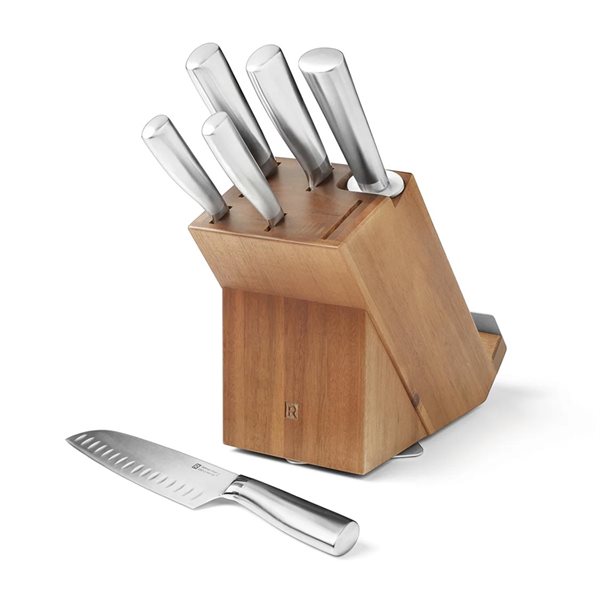 RICARDO 7-Piece Acacia Wood Rotating Knife Block Set