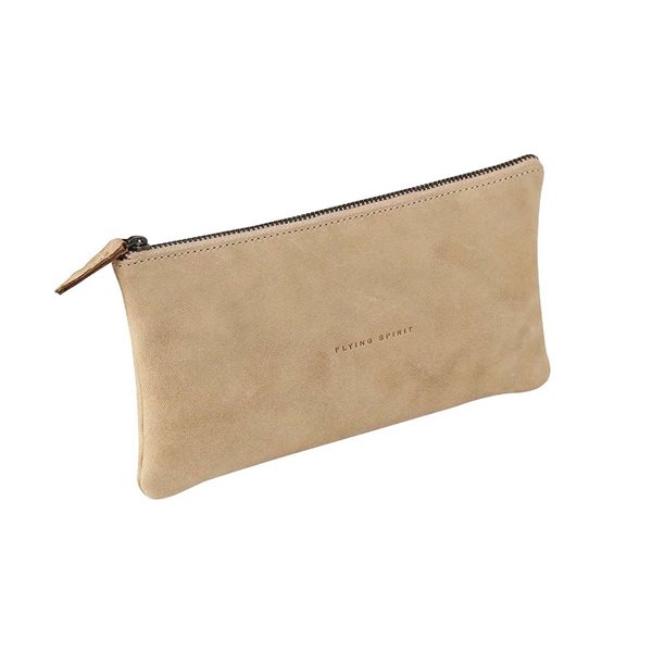 Trousse en cuir beige 