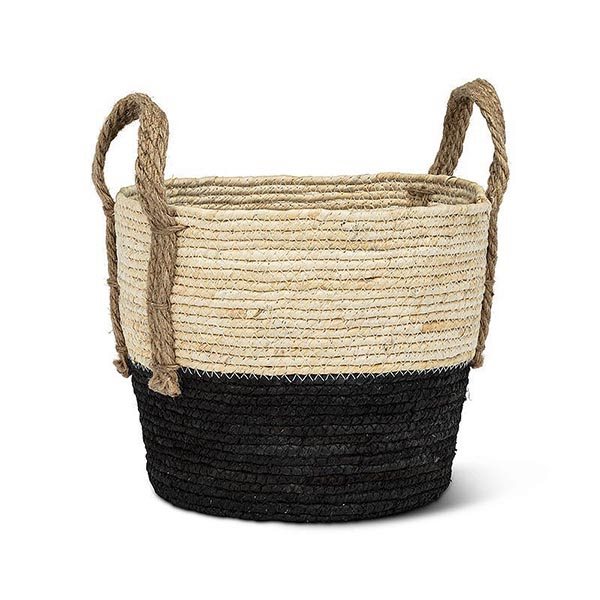 Panier en jute avec poignées - Noir et beige