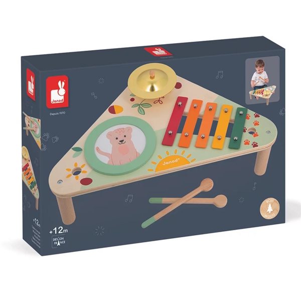 Wooden Musical Table with 3 Multicolor Musical Toys