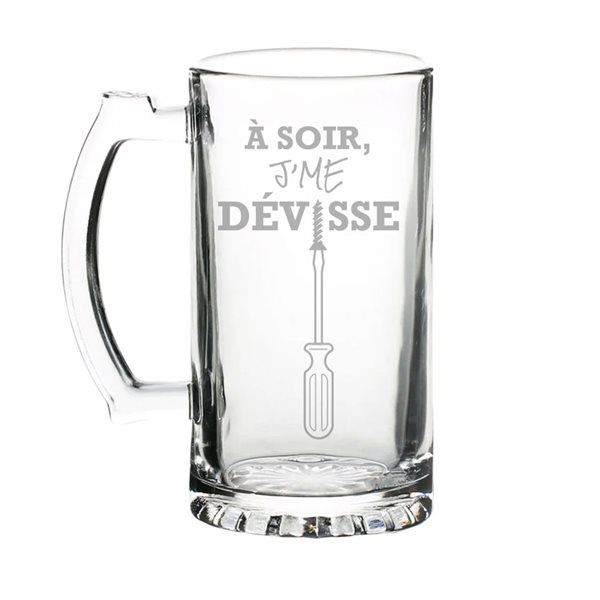 Verre à bière gravé 20 oz - J'me dévisse