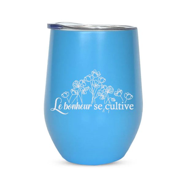 Verre isotherme gravé 12 oz - Le bonheur se cultive