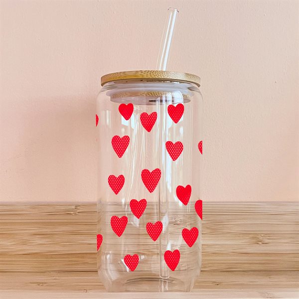 16 oz Cold Beverages Glass - Red Hearts