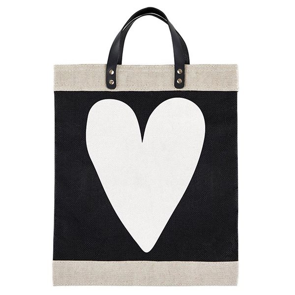 Sac fourre-tout en jute - Coeur blanc