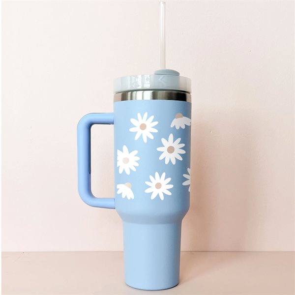 40 oz Cold Beverages Cup Insulated Cup - Blue Summer Flowers