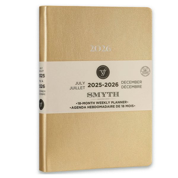 Agenda hebdomadaire 18 mois en cuir végane Smyth 2025-2026 - Or