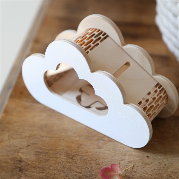 Tirelire en bois - Nuage blanc