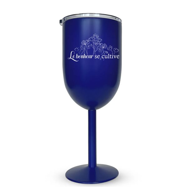 Verre à vin sur pied isotherme gravé 12 oz - Le bonheur se cultive