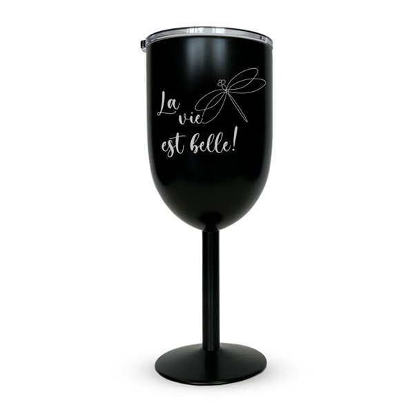Verre à vin sur pied isotherme gravé 12 oz - La vie est belle (libel)