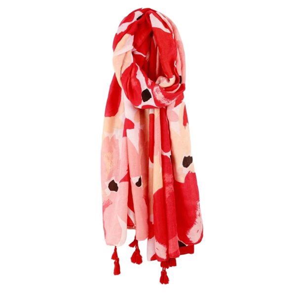 Lightweight Floral-Print Scarf - Red