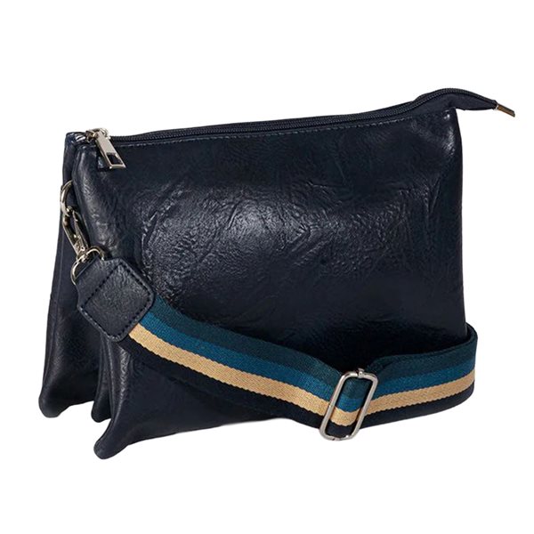 Large Soft Faux Leather Crossbody Bag - Dark Blue 